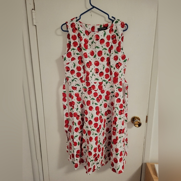 Cherry Dress Size Large with waist tie - Picture 1 of 2